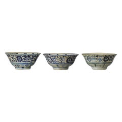 Set of 3 Large Chinese Porcelain Kitchen Ching Qing Bowls, 19th Century