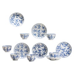 Set of 6 Antique Kangxi Chinese Porcelain Floral Cup Saucer Tea Set, 18th C.