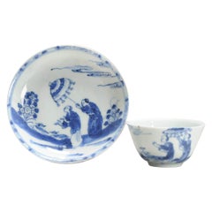 Juego de té Plato de porcelana china con motivo "Dame Au Parasol" de Cornelis Pronk, S. XVIII
