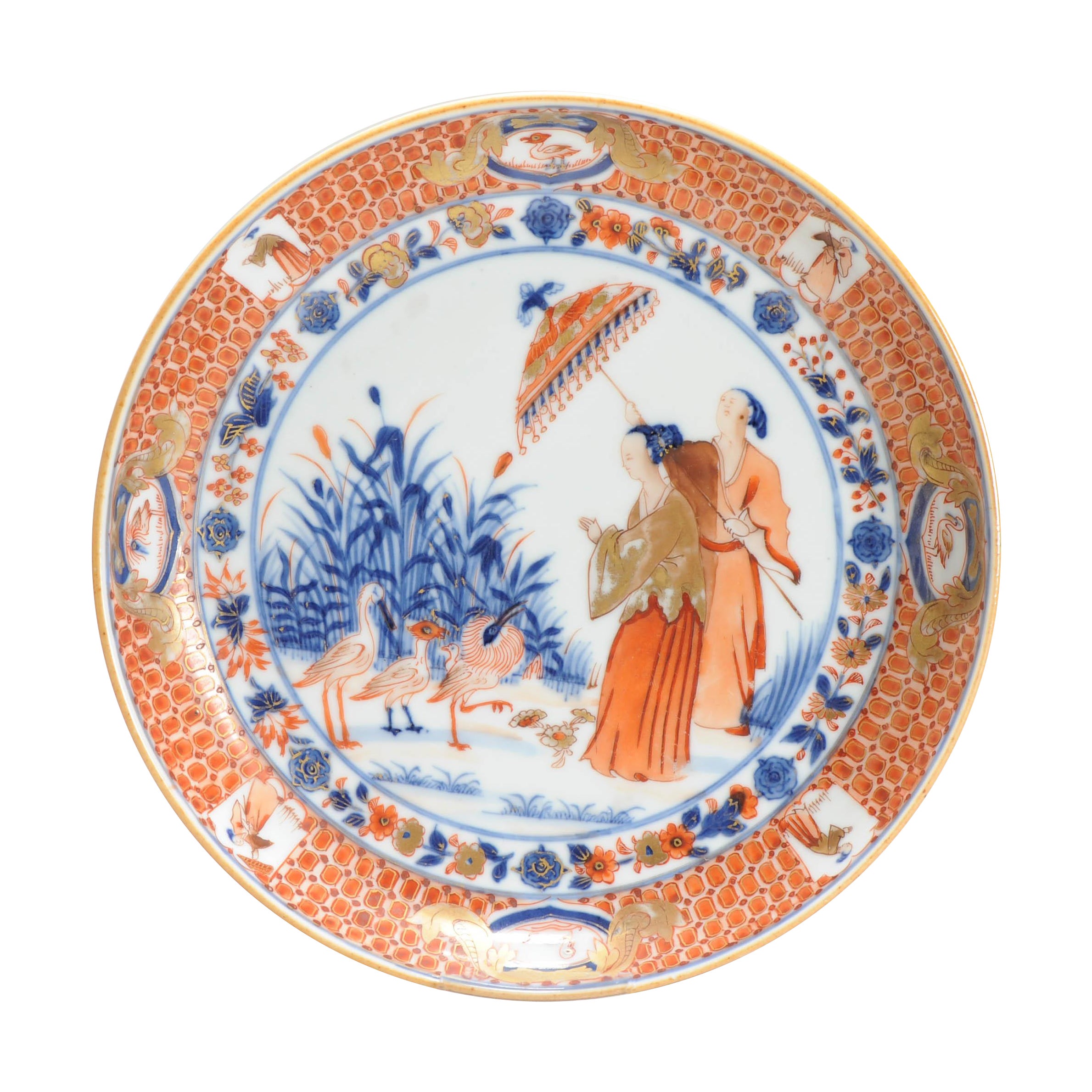Plat en porcelaine chinoise Cornelis Pronk 'Dame Au Parasol', vers 1740 en vente