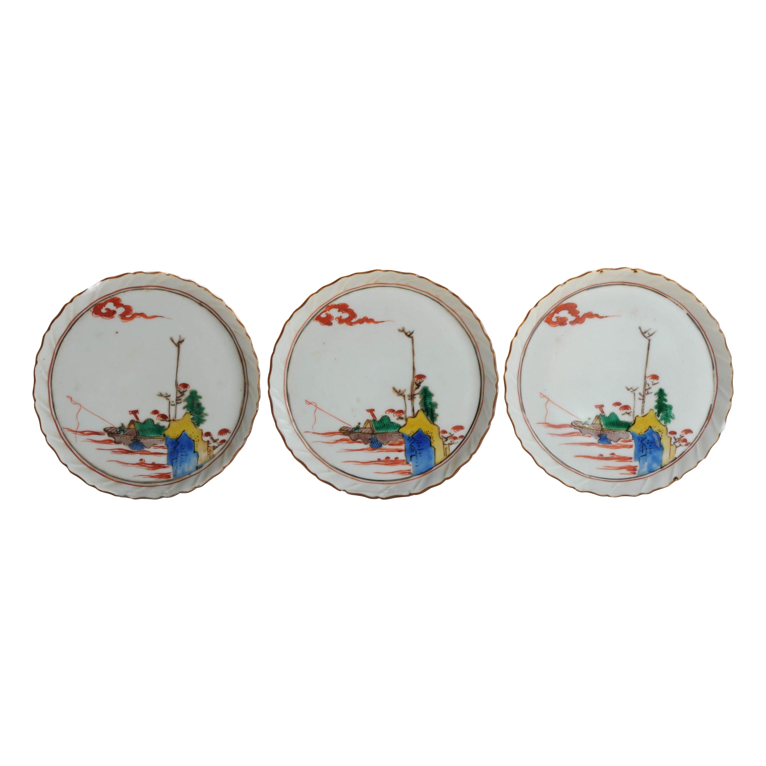 Set of 3 Antique Kutani Edo Period Japanese Porcelain Dishes, Japan, 18/19th C. For Sale
