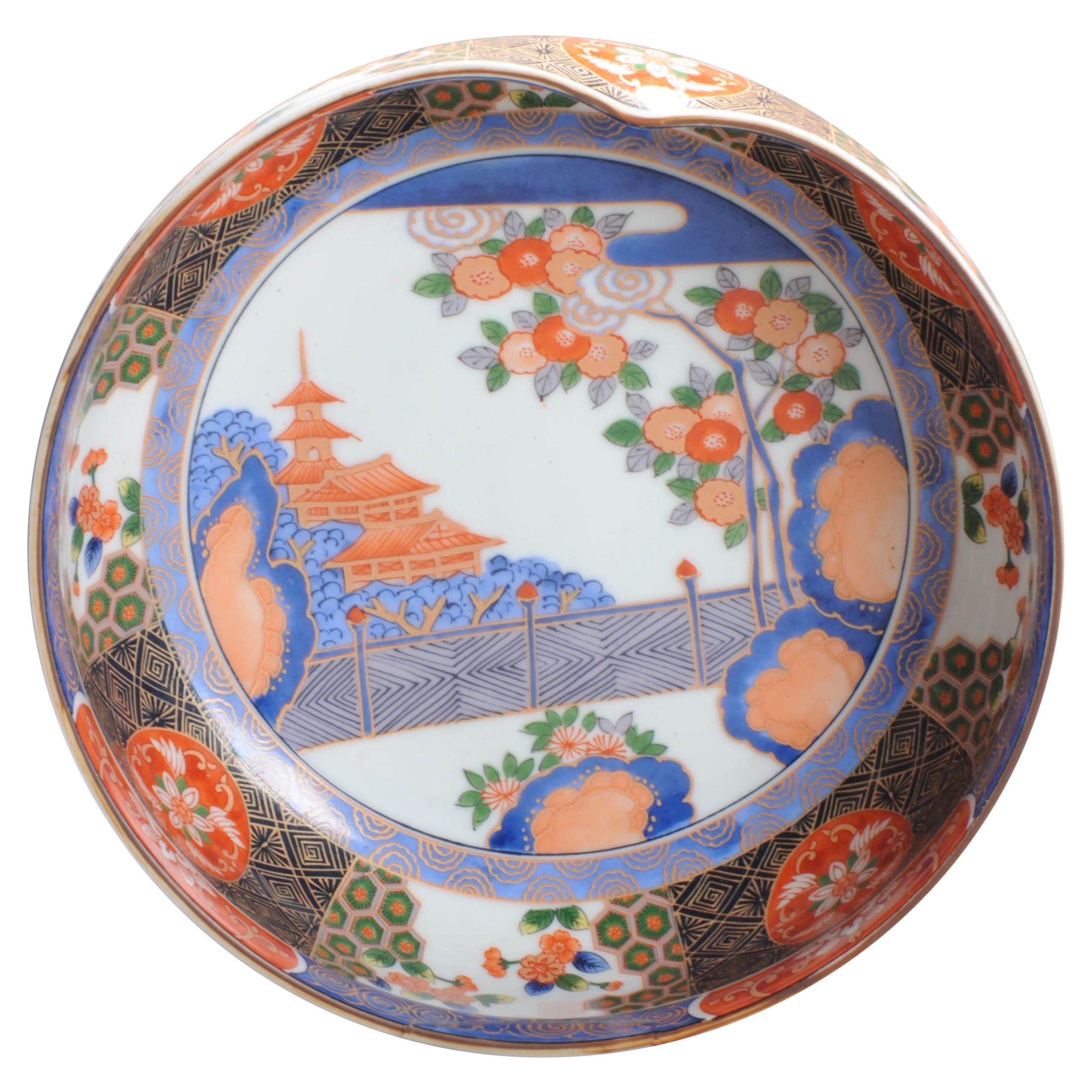 Gold Imari Arita Japanese Bowl Landscape Village Garden, Late 20th/21st Century For Sale