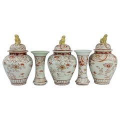 Set of 3 Antique Japanese Porcelain Garniture Vases Blood & Milk, 17th Century