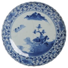 Antiguo Plato de Porcelana Japonesa del Periodo Ko-Imari Edo Paisaje de Arita, S. XVII