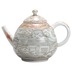 Very Rare Antique Japanese Porcelain Grisaille Decorated Teapot, ca 1700