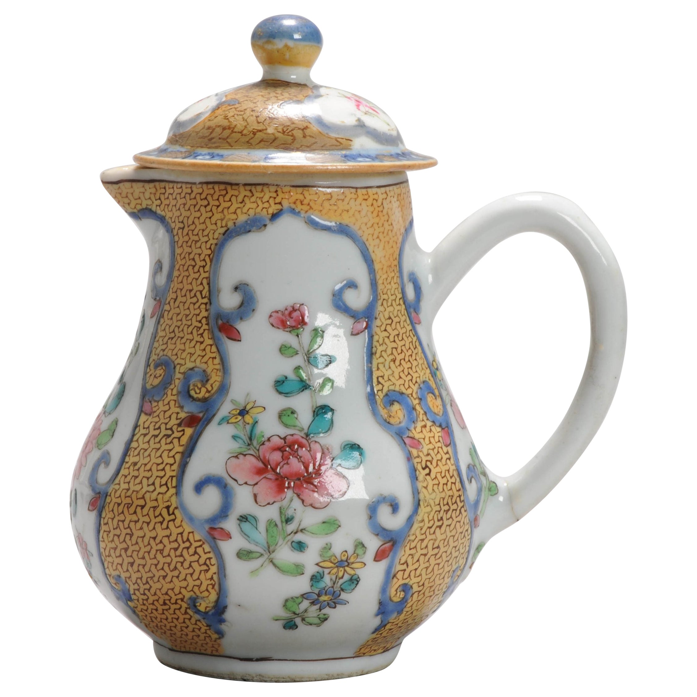 Antique Chinese Porcelain Yellow & Overglaze Blue Teapot Chine de Commande