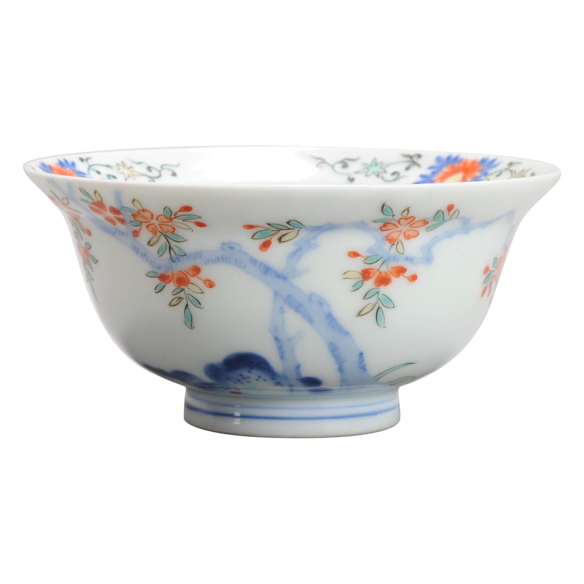Antiguo Cuenco Japonés Arita Kakiemon Forma Inusual Flores