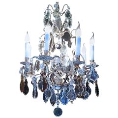 Antique Early 20th Century Louis XV Style Silver Plate and Crystal Chandelier