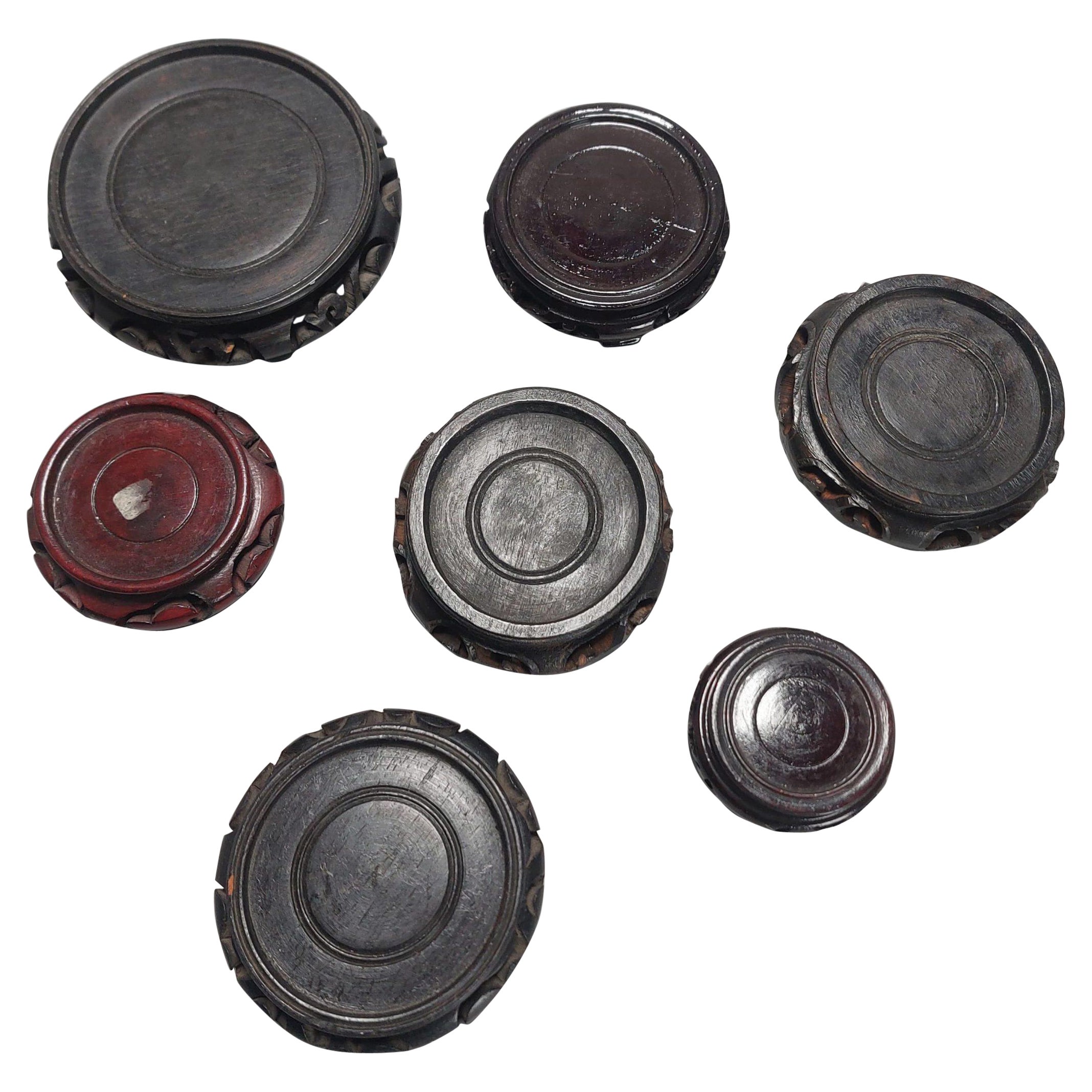Set of 7 Wooden Stands for Chinese or Japanese Antique Porcelain, 20th Century