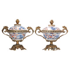 Set of Antique Japanese Edo Arita Bowls Porcelain Vases Ormulu Mounted, 1680