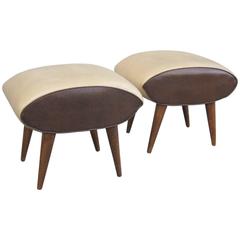 Wonderful Pair of Leather Stools in the Manner of Mollino