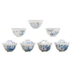 Set of 7 Antique Japanese Cups or Tea Bowls Meiji Period Porcelain Eggshell
