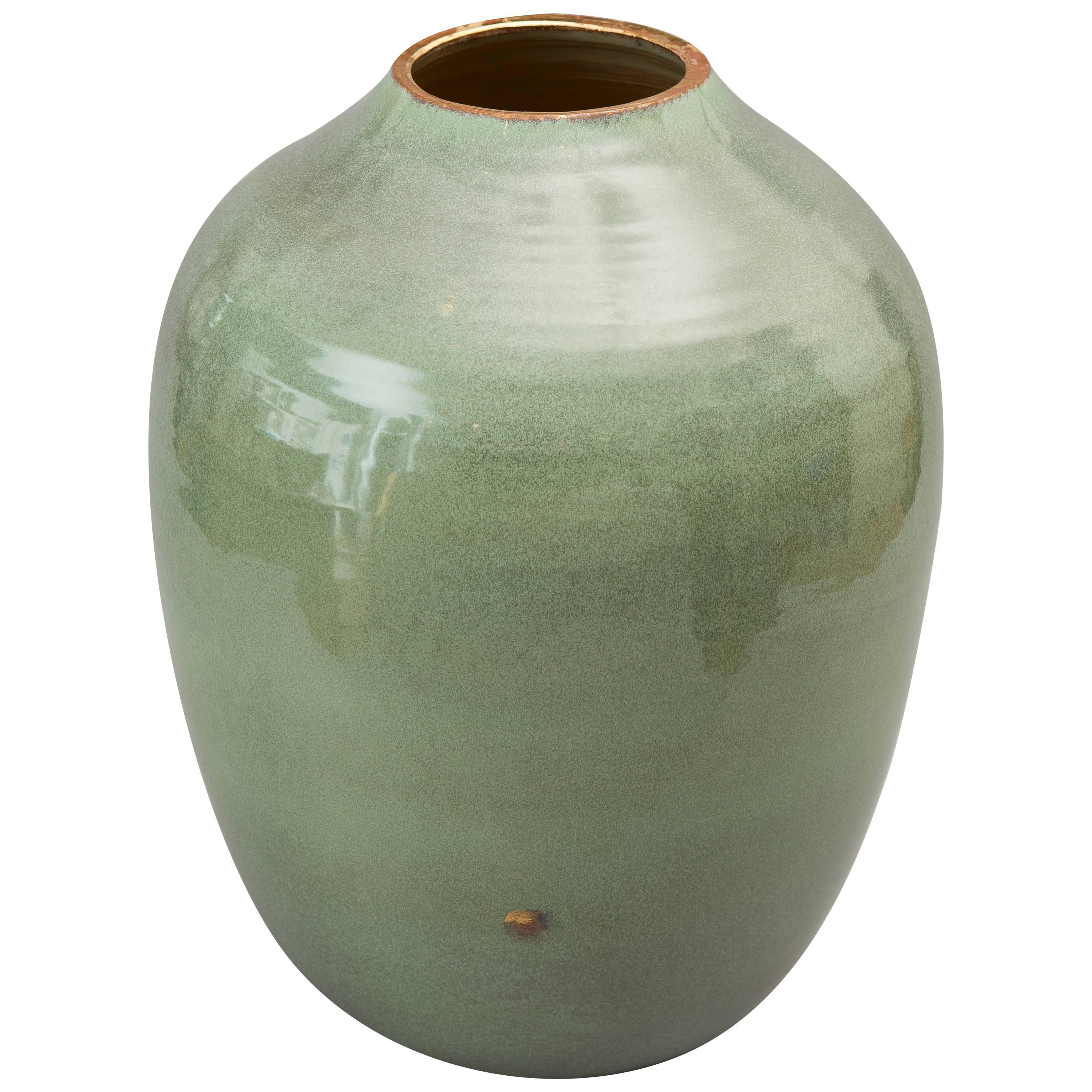 Contemporary 2015, Green Celadon Vase, One of a Kind, Karen Swami For Sale