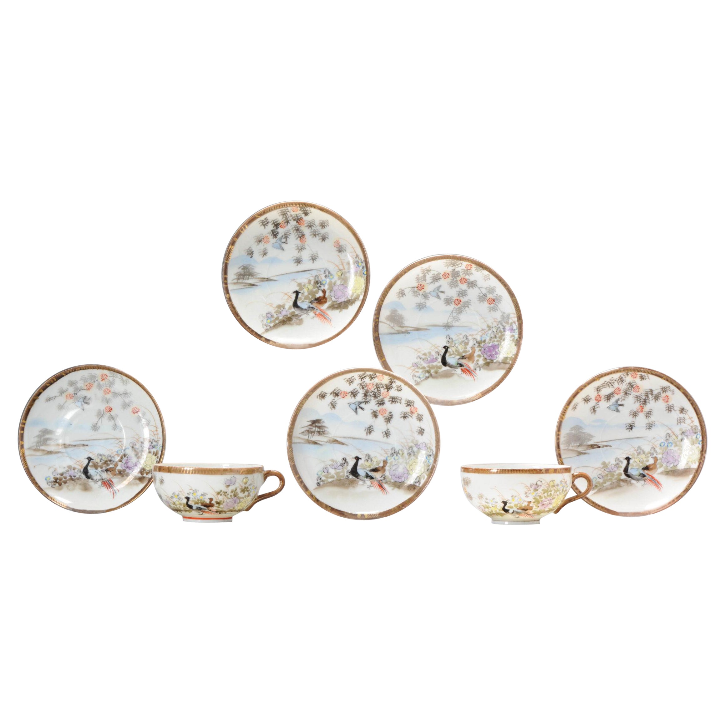 Ensemble d'anciennes tasses à thé Meiji, bols, figures de fleurs, 19e siècle