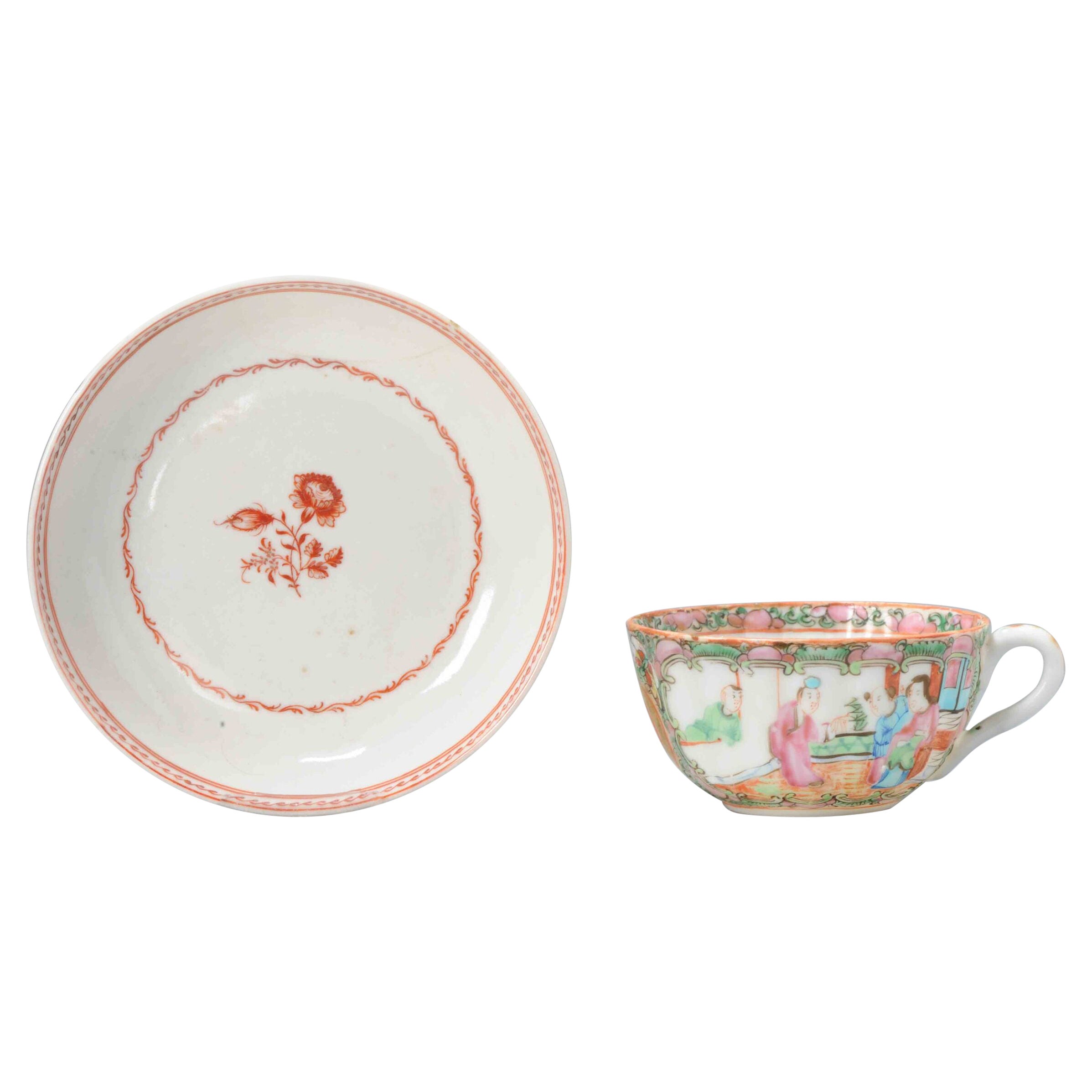 Tazón de té de porcelana china de Qianlong Antiguo, China, Siglo XIX