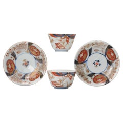 Set of Antique Japanese Porcelain Edo Period Tea Bowl Floral Bird Imari, c.1700