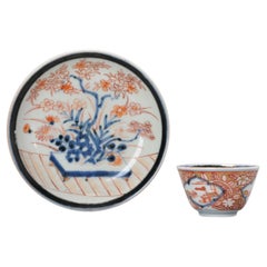 Set of Antique Japanese Porcelain Edo Period Tea Bowl Floral Bird Imari