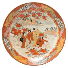 Antique Japanese Kutani Charger with Figures in a Mountain Landscape, 19th C