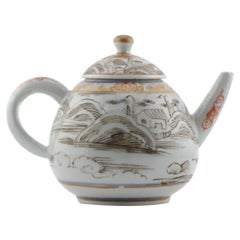 Antique Japanese Porcelain Grisaille Decorated Teapot, Ca 1700