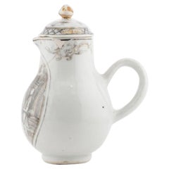 Antique Chinese Encre de Chine Tea Creamer Grisaille Village Scene Qianlong