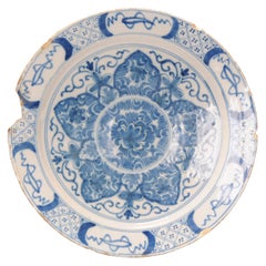 Antique Blue and White Kangxi Style Dutch Delftware Earthenware Plate, 18th C