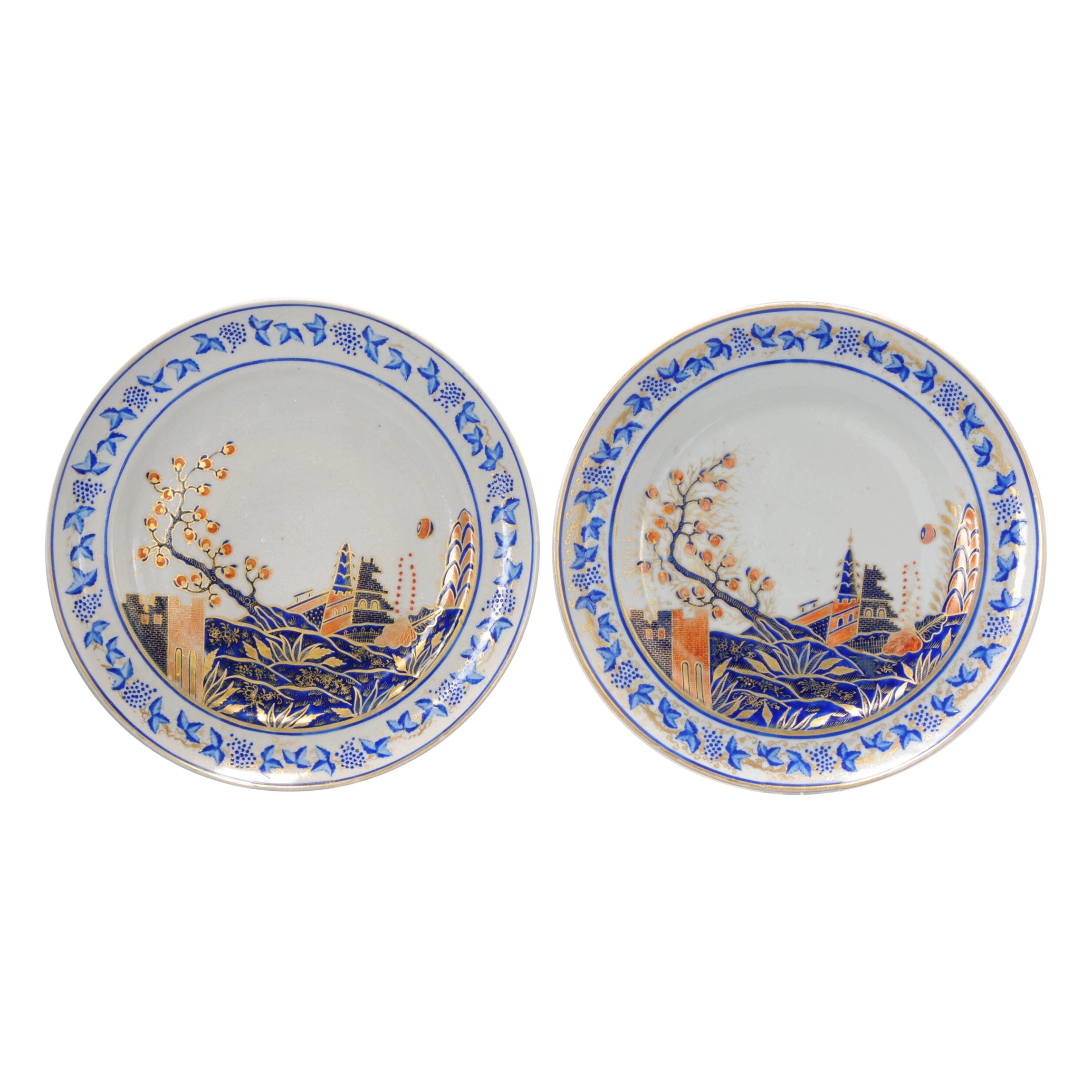 Lote de 2 Platos Antiguos de Porcelana China Qianlong/Jiaqing Barón de Itamaraty