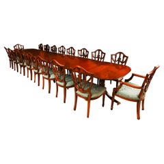 Vintage 17ft Four Pillar Mahogany Dining Table & 18 Federal Chairs 20th Century