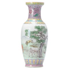 Vintage Chinese Porcelain PROC Vase with Scene of Horses, China, 1989 or Earlier