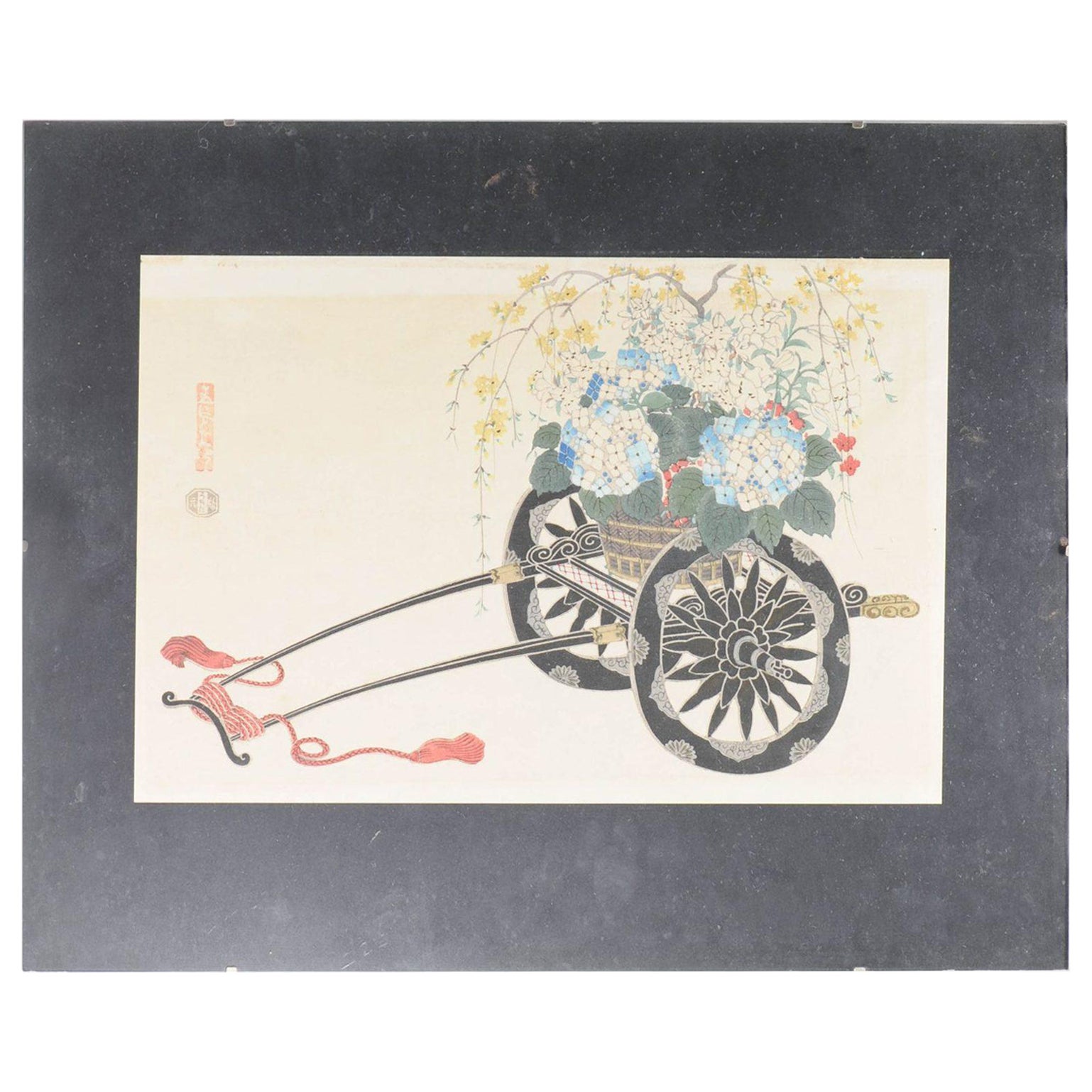 Antique Woodblock Print Meiji Period Carriage, 19th Century