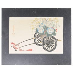 Antique Woodblock Print Meiji Period Carriage, 19th Century