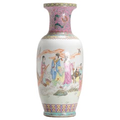 Jarrón de porcelana china ProC Inmortales Marca Qianlong, Grande Años 70-80