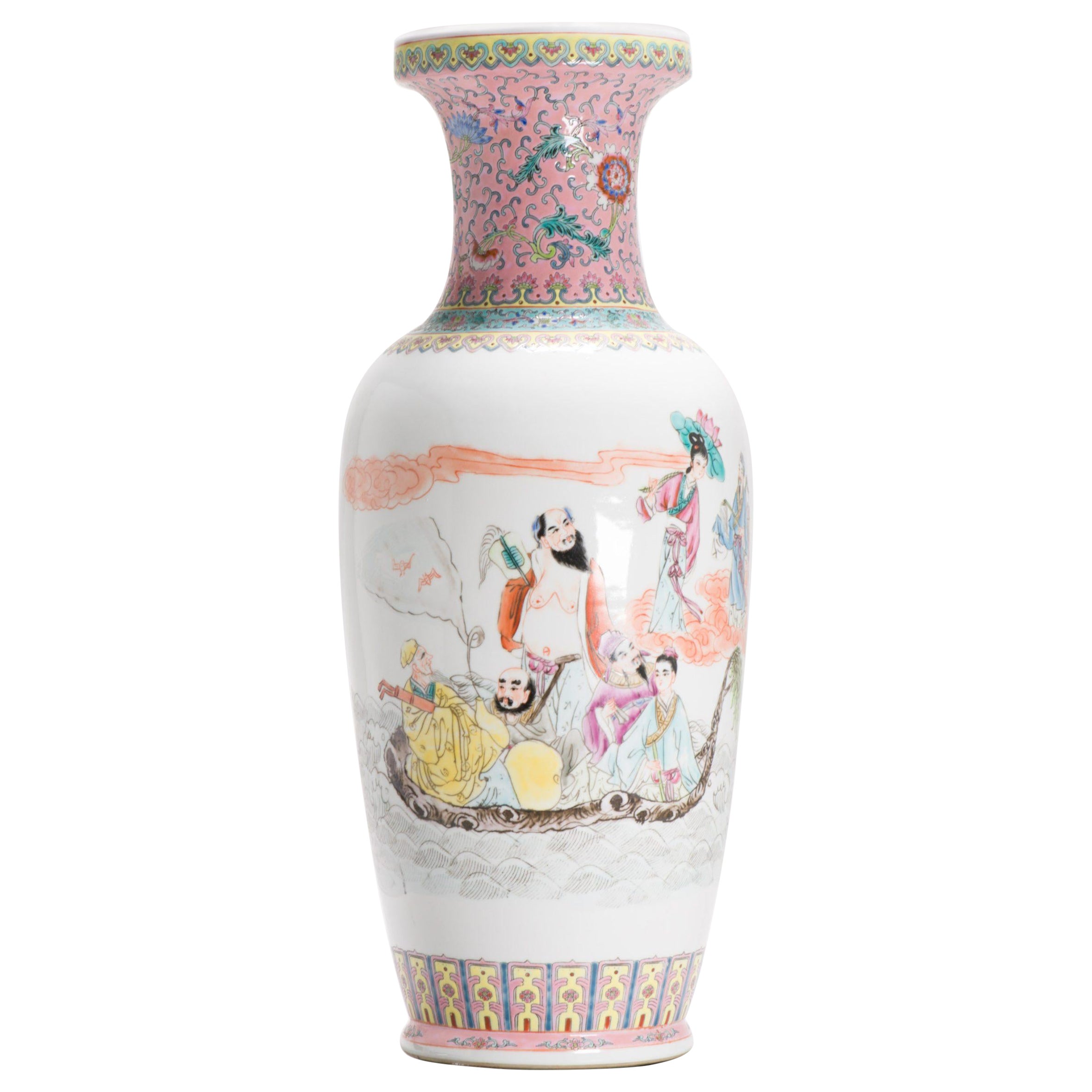 Chinese Porcelain ProC Vase Immortals Qianlong Mark, Large 1970’s/80’s