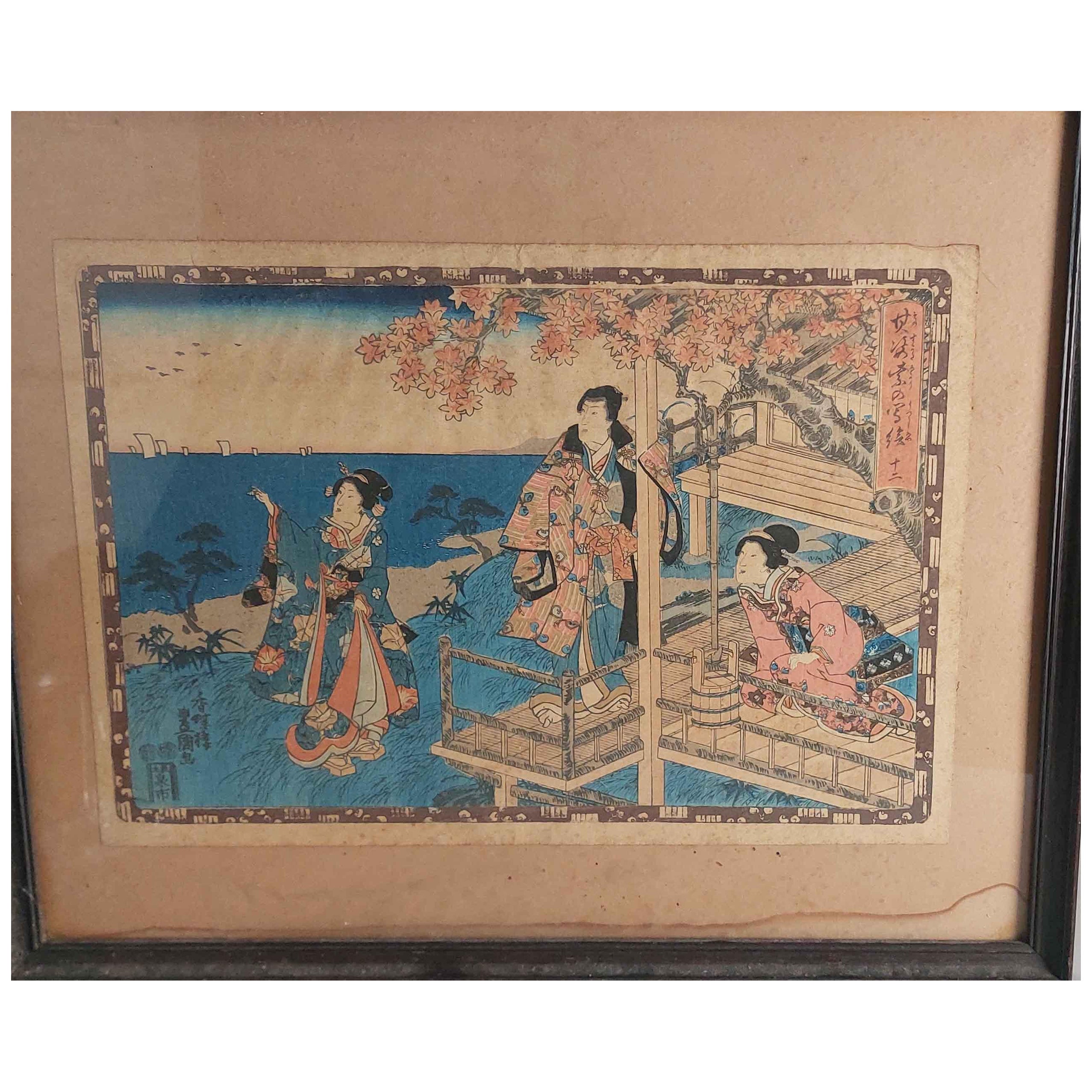 Antiker Holzschnittdruck – Utagawa Kunisada Die Geschichte des Genji – Kapitel 12
