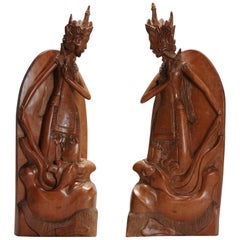 Large Pair of Wooden Indonesian Carved Bookstand Top Quality Carving