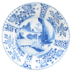 Antique Chinese Porcelain Kangxi Blue & White Plate Xieyi Landscape, ca 1700