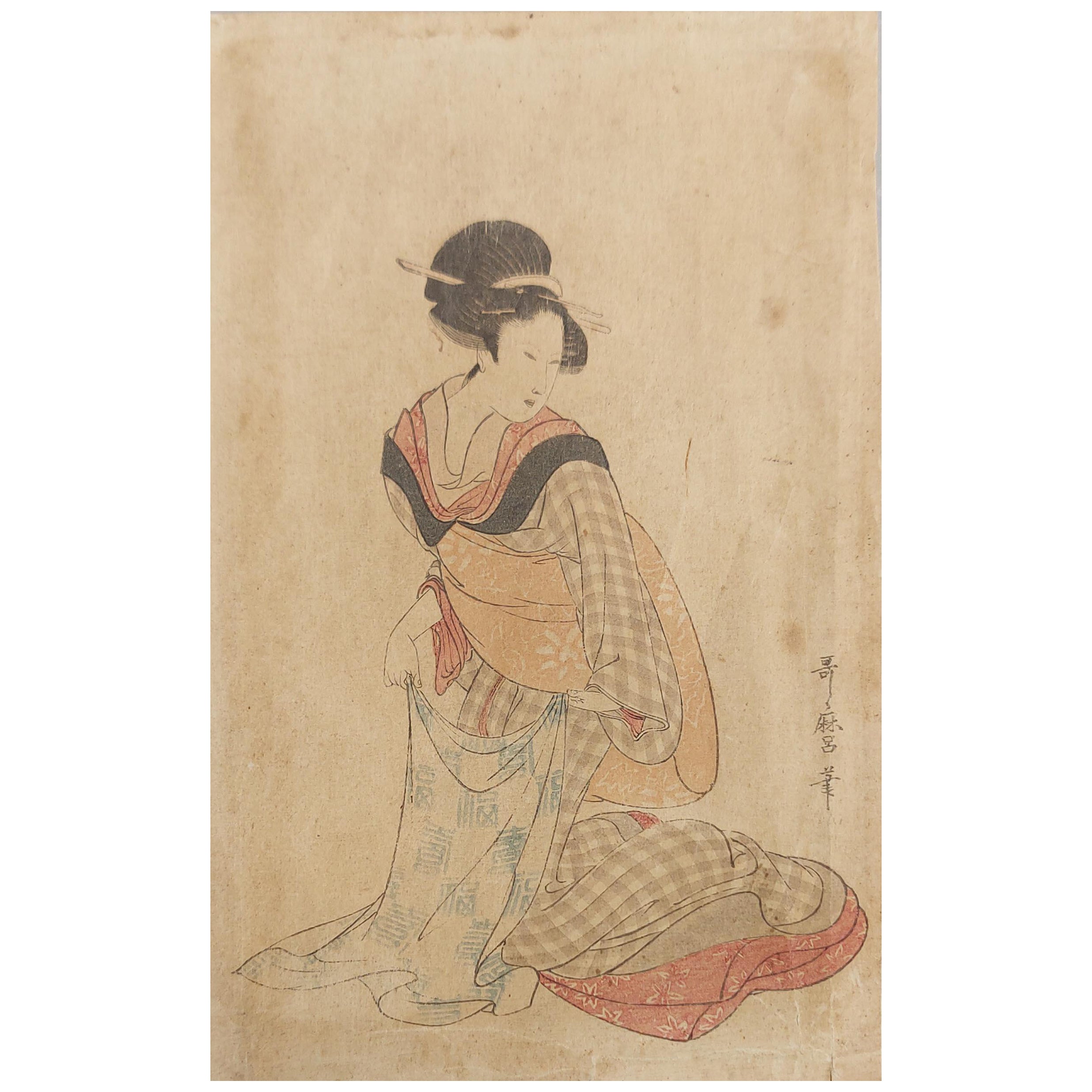 Antique Woodblock Print - Kitagawa Utamuro - Nyobo No Aiko, 19th Cenutury