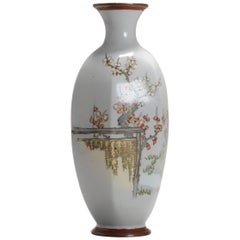 Grey Ground Vase with Flowers and Prunus Cloisonné Enamel Meiji Era, 1868-1912