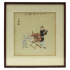 Antique Chinese Water Color Painting of Gambling Game Qing Dynasty, 19th Century