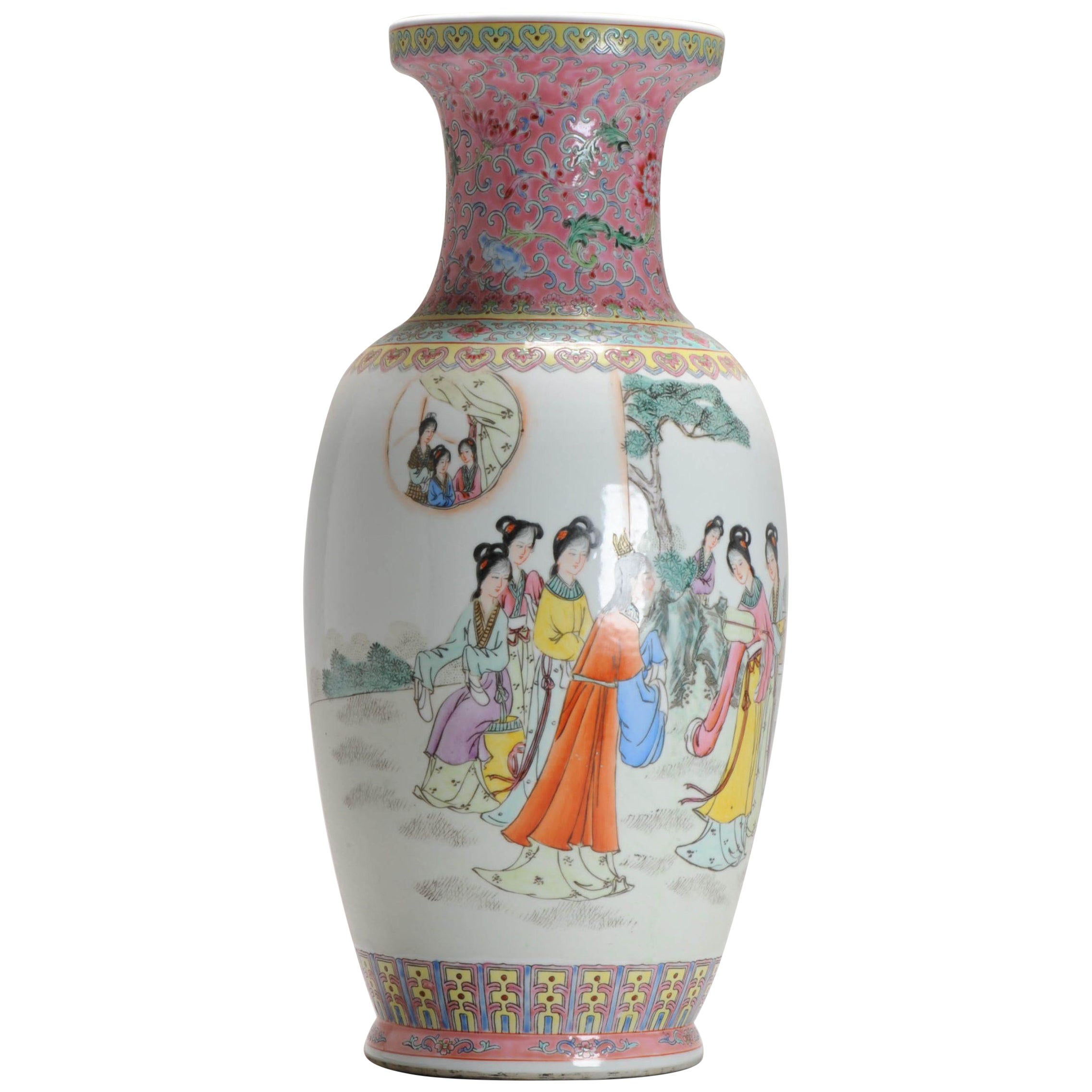 Chinese Porcelain ProC Vase Ladies in Garden Qianlong Mark, 1970’s