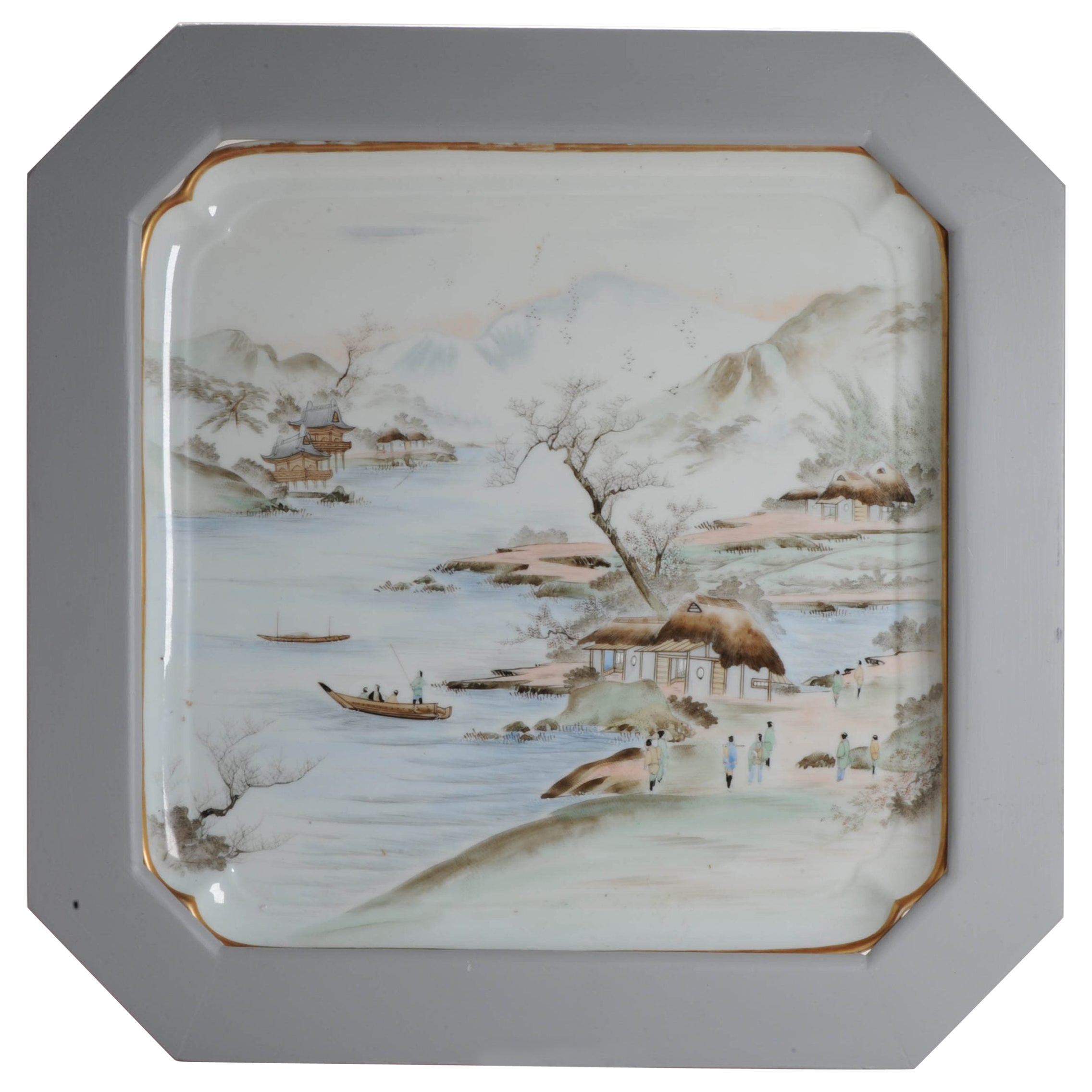 Plato japonés con paisaje Kutani Escena otoñal Marcado, S. XIX/principios del XX