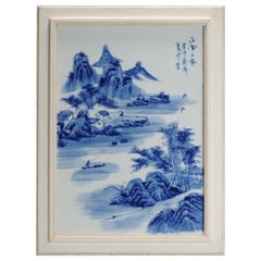 Nice Landscape Chinese Porcelain Plaque PROC in Blue and White, 20th Century