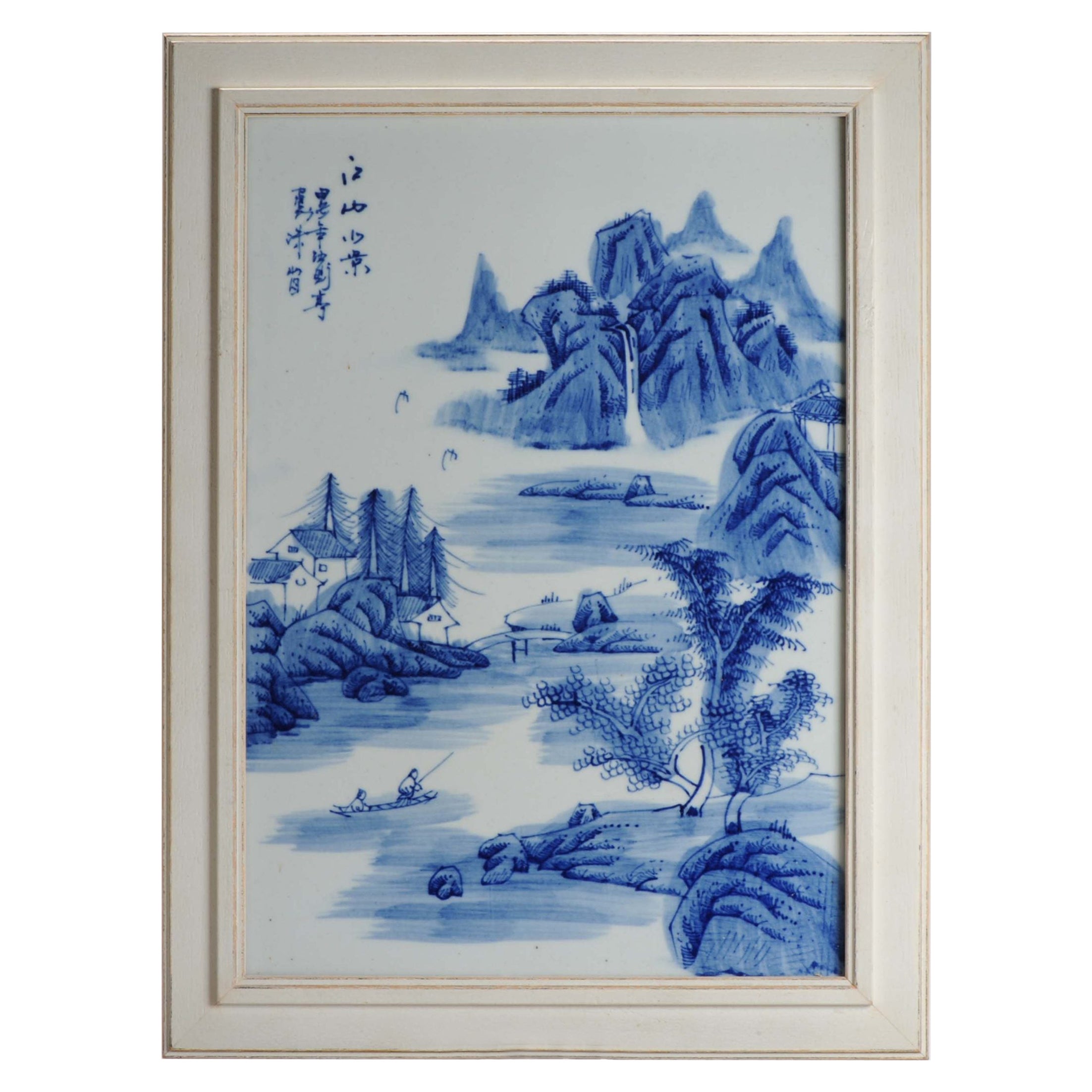 Nice Landscape Chinese Porcelain Plaque PROC in Blue and White For Sale