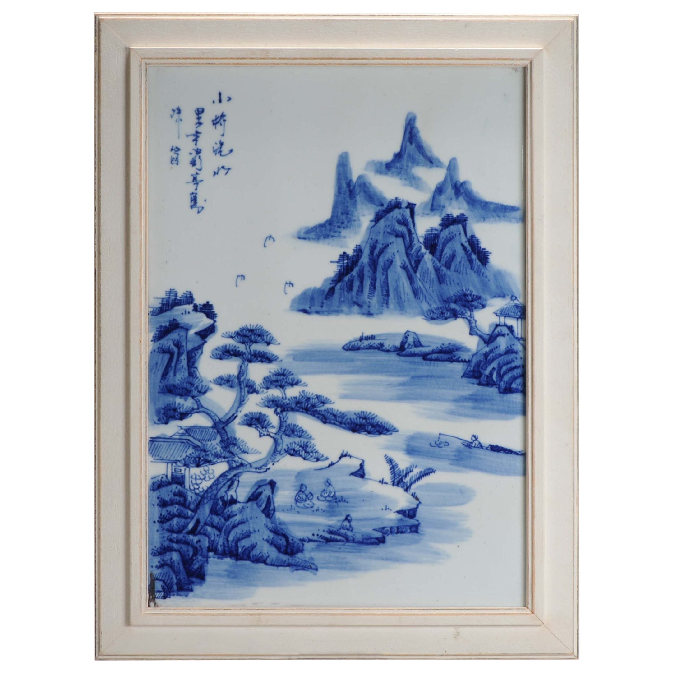Nice Landscape Chinese Porcelain Plaque in Blue and White, 20th Century
