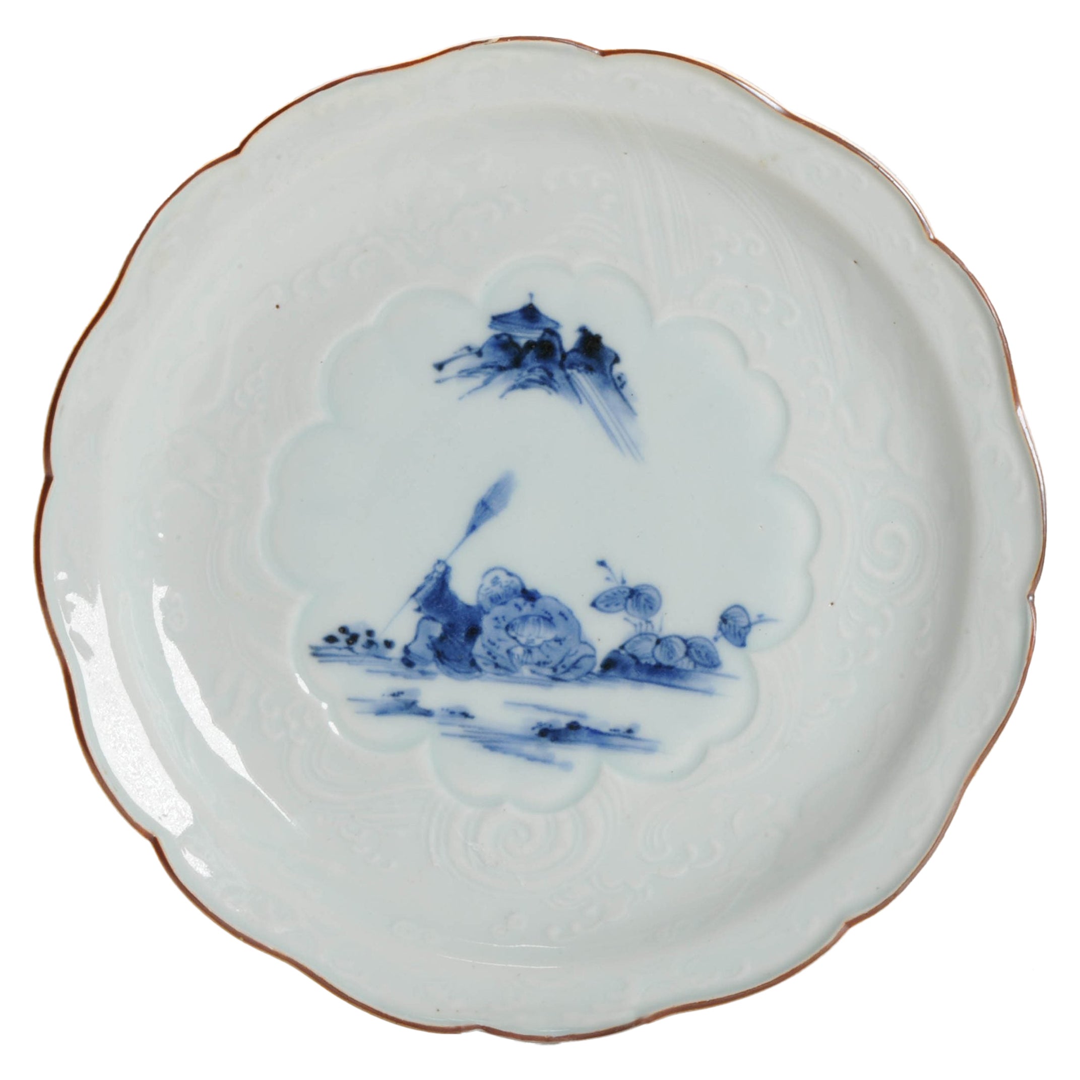 Edo Period Arita Japanese Porcelain Dish Arita Kanzan & Jittoku, ca 1700-1730 For Sale