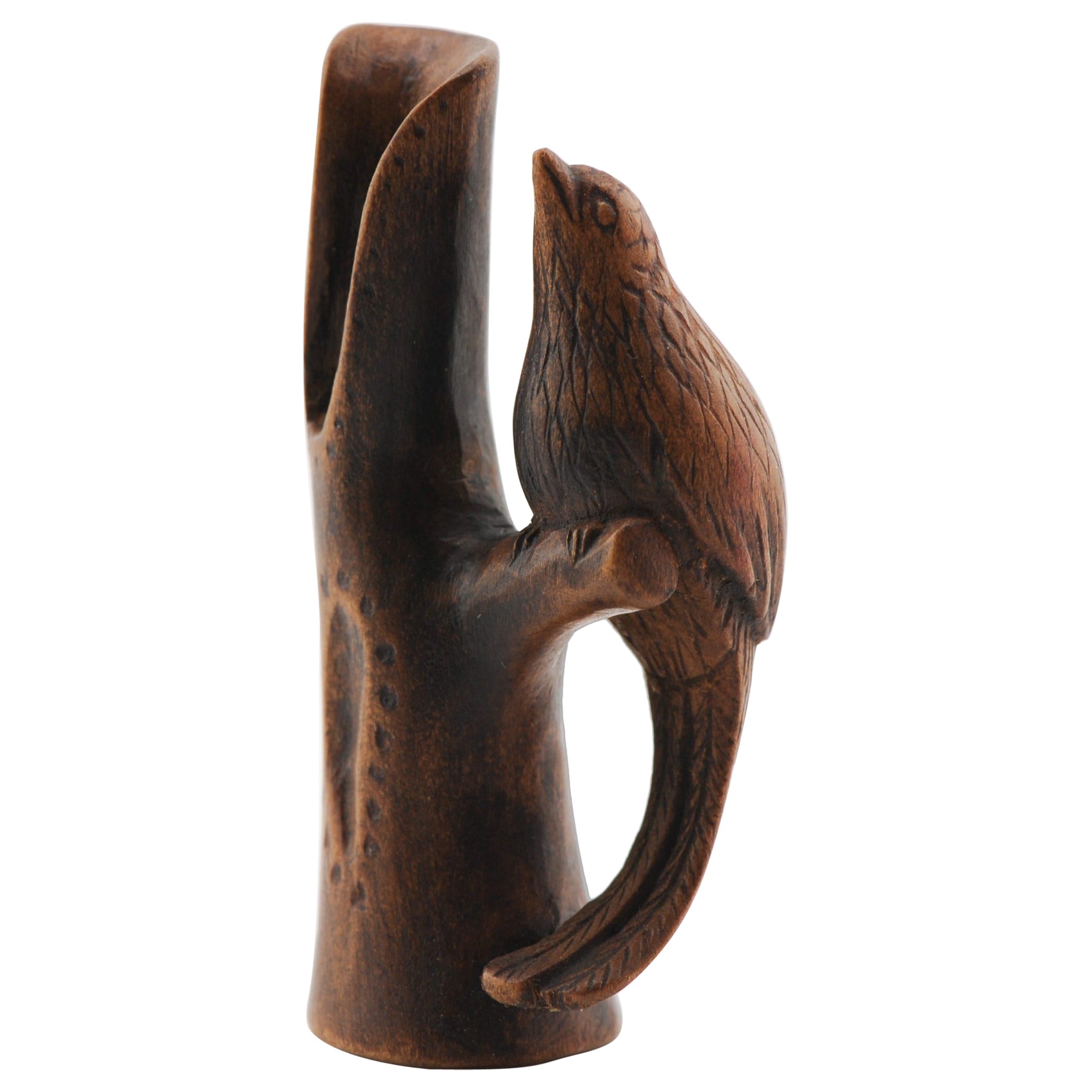 Old Wooden Netsuke Japanese Bird of Tree Bark Figure Meiji Period, 19/20th C