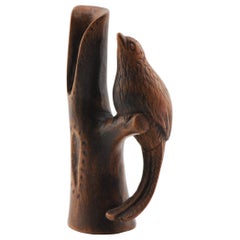 Old Wooden Netsuke Japanese Bird of Tree Bark Figure Meiji Period, 19/20th C