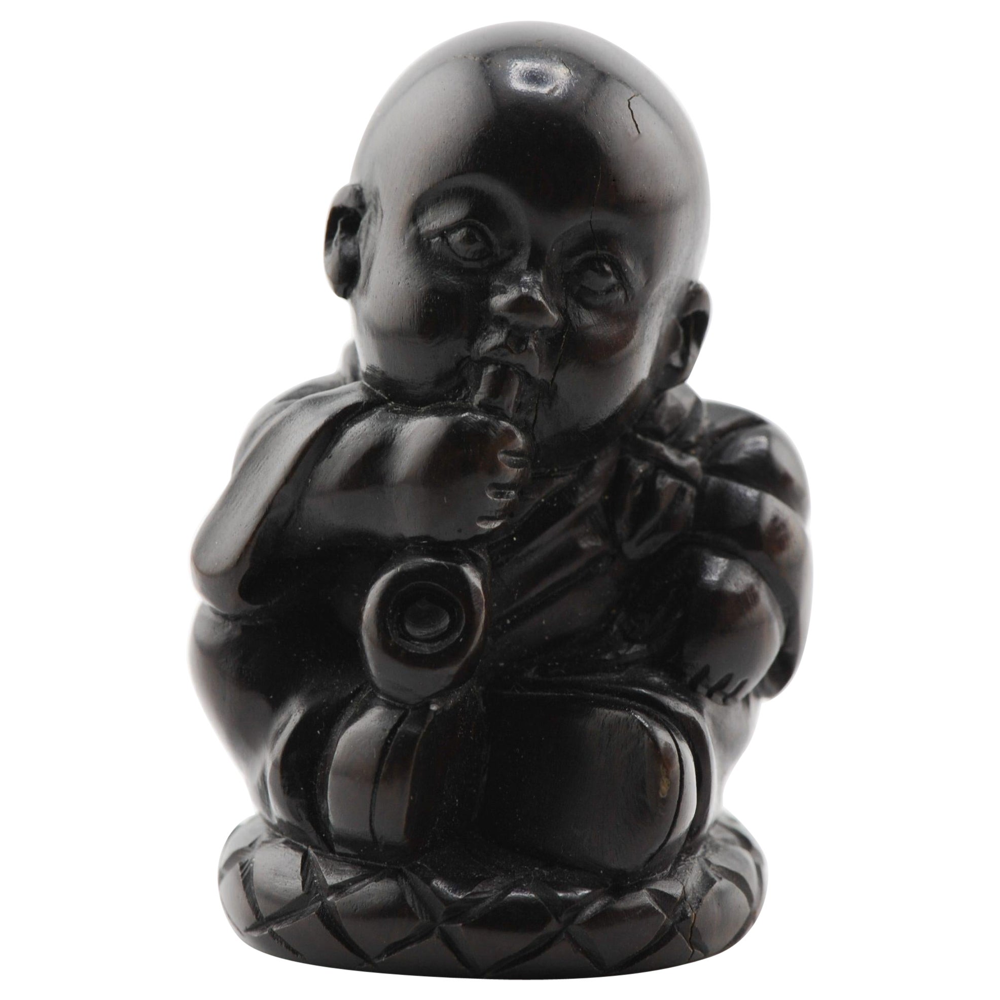 Netsuke antiguo de madera Figura japonesa Periodo Meiji, Siglo 19/20