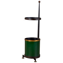 Iron & Brass Umbrella Stand with "Gucci Green" Basket, Attr. to Ignazio Gardella