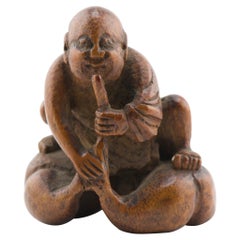 Alte japanische Netsuke-Figurenfigur aus Holz aus der Meiji-Periode des 19./20. Jahrhunderts