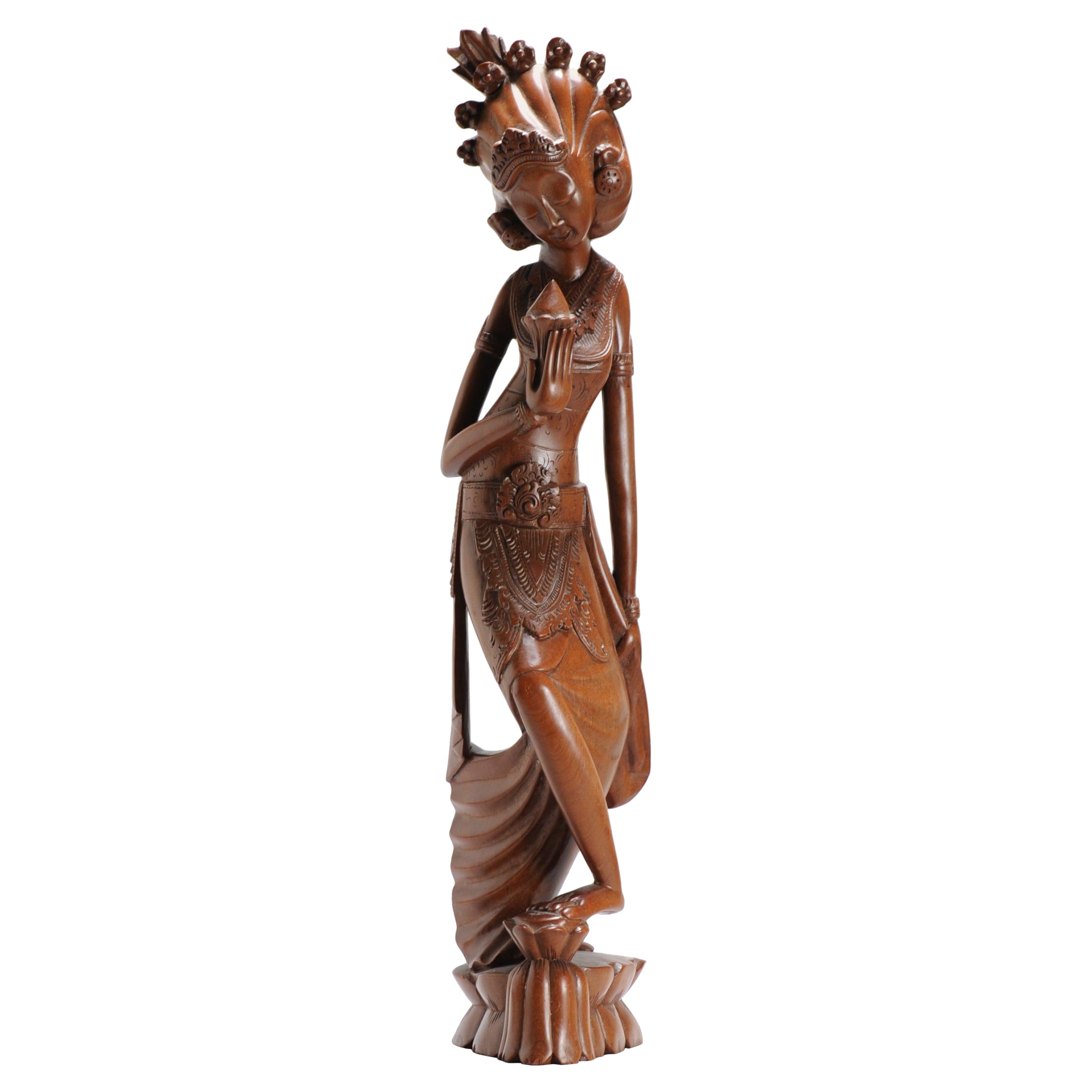 Estatua Balinesa Art Decó de Mujer de Madera Tallada Bali, Indonesia en venta
